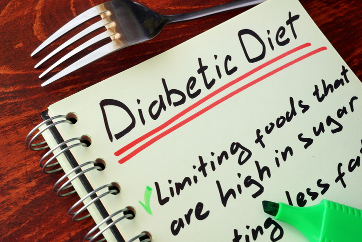A notebook with a diet for someone with type 2 diabetes.